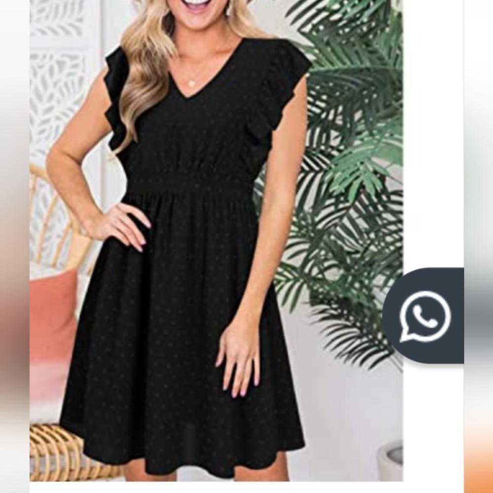 SolerSun Summer Dress V-Neck, Ruffle,, Sleeveless. Size Small. Black